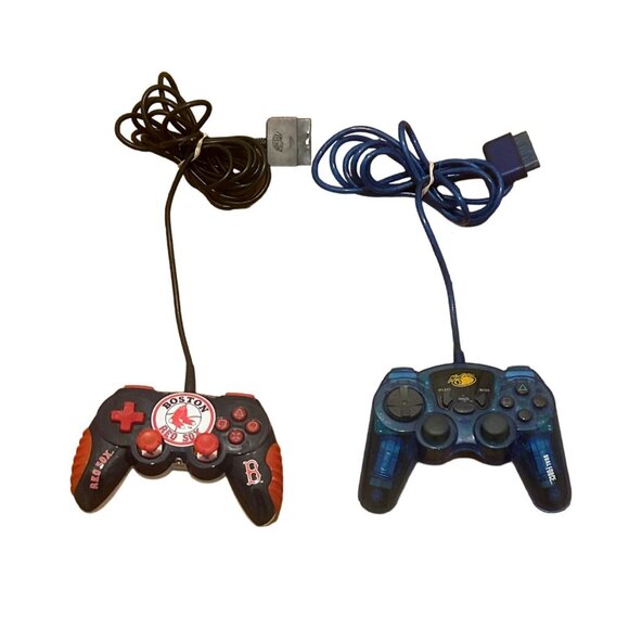 Lot of 2 MadCatz Sony PlayStation 2 Controllers Boston Red Sox/Dual Force 8016 - Picture 1 of 6